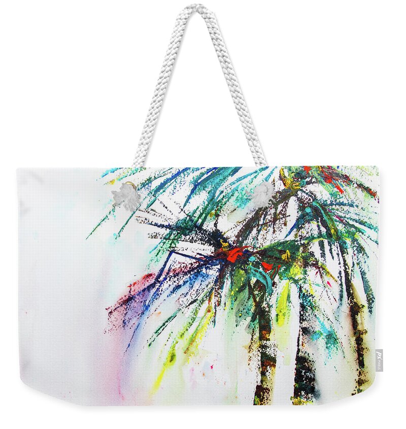 Beach Weekender Tote Bag featuring the painting Three Palms by Cheryl Prather