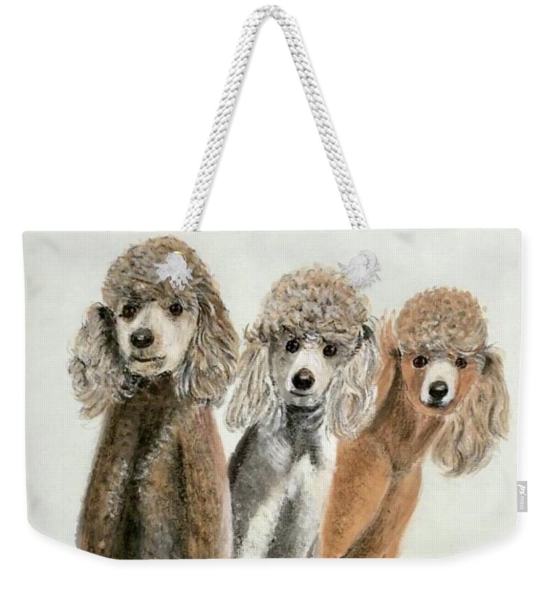Puppy Poodle Portraits Weekender Tote Bag featuring the painting Three Poodle Dog by Carmen Lam