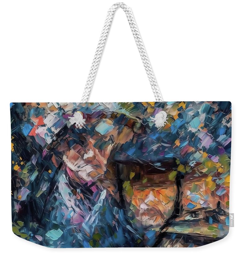 Samurai Weekender Tote Bag featuring the digital art Three Samurais and a Gunslinger by Caito Junqueira