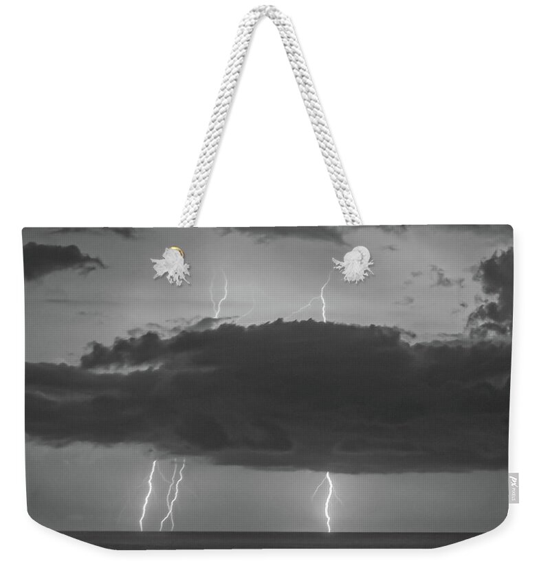 Lightning Weekender Tote Bag featuring the photograph Three strikes by Jamie Tyler