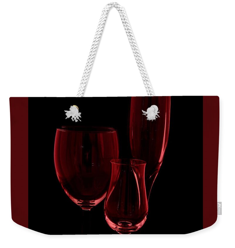 Monochrome Weekender Tote Bag featuring the photograph Three Wine Glasses by Kae Cheatham