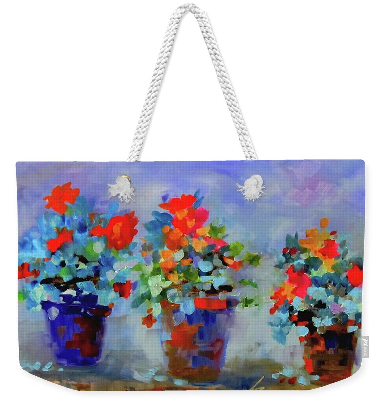 Flowers Weekender Tote Bag featuring the painting Three Wishes by Adele Bower