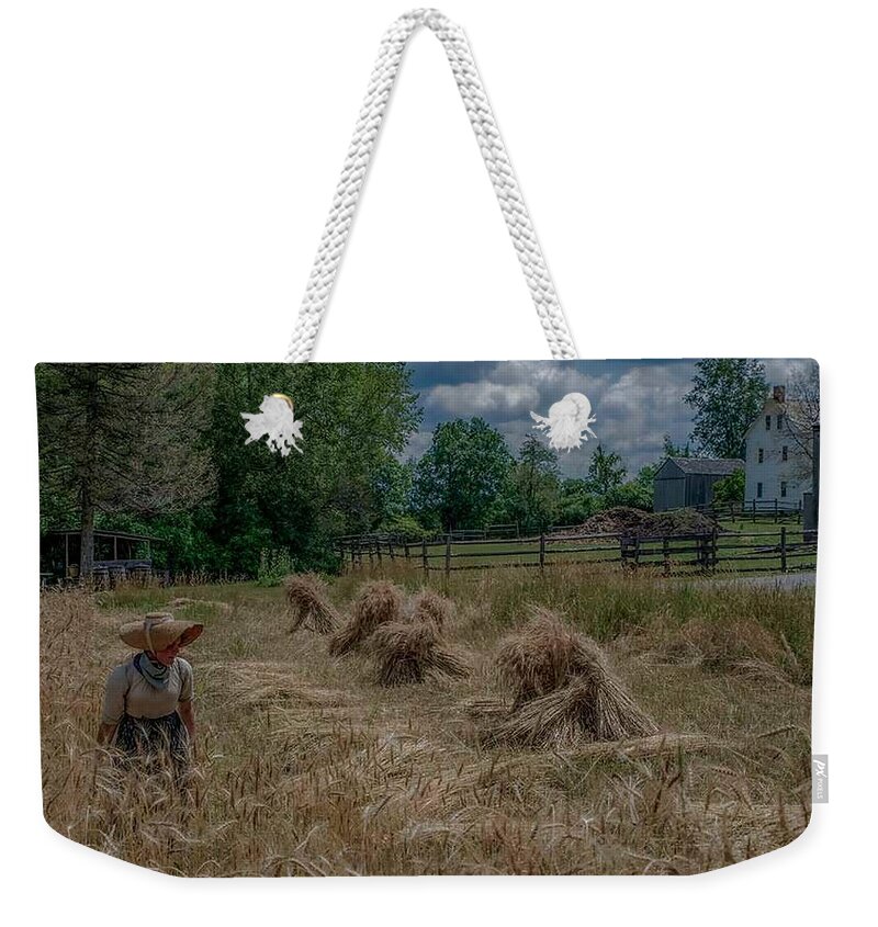 Old Fashioned Weekender Tote Bag featuring the photograph Threshing the Wheat by Regina Muscarella