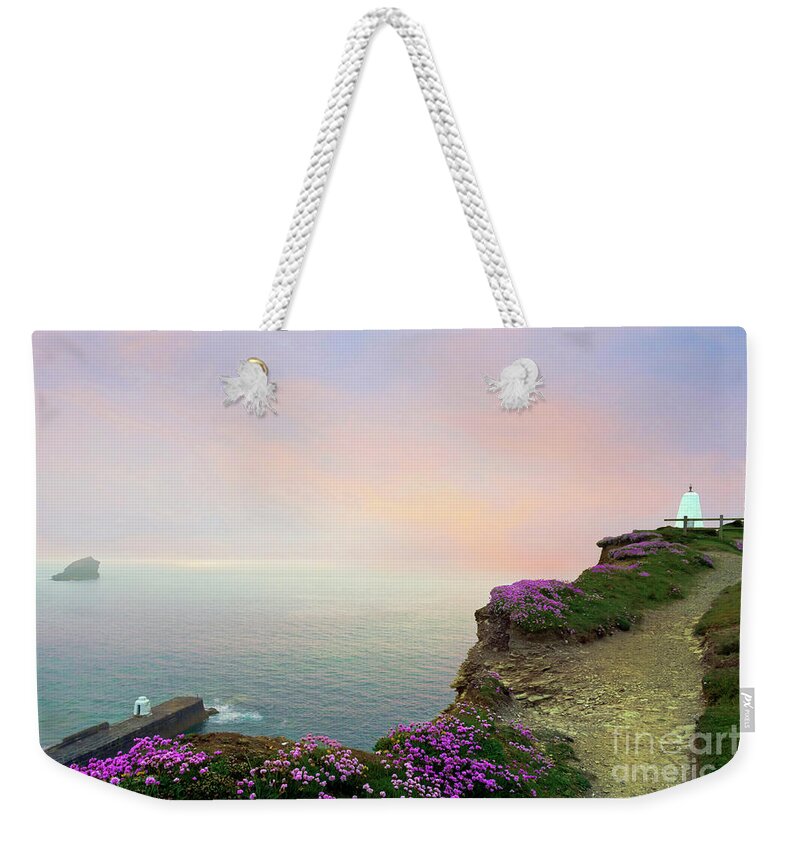 Sunset Weekender Tote Bag featuring the photograph Thrift Flowers Portreath Cornwall by Terri Waters