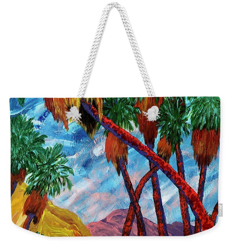 Palm Springs Weekender Tote Bag featuring the painting Thriving in the heat. Palm Springs, California. by ArtStudio Mateo
