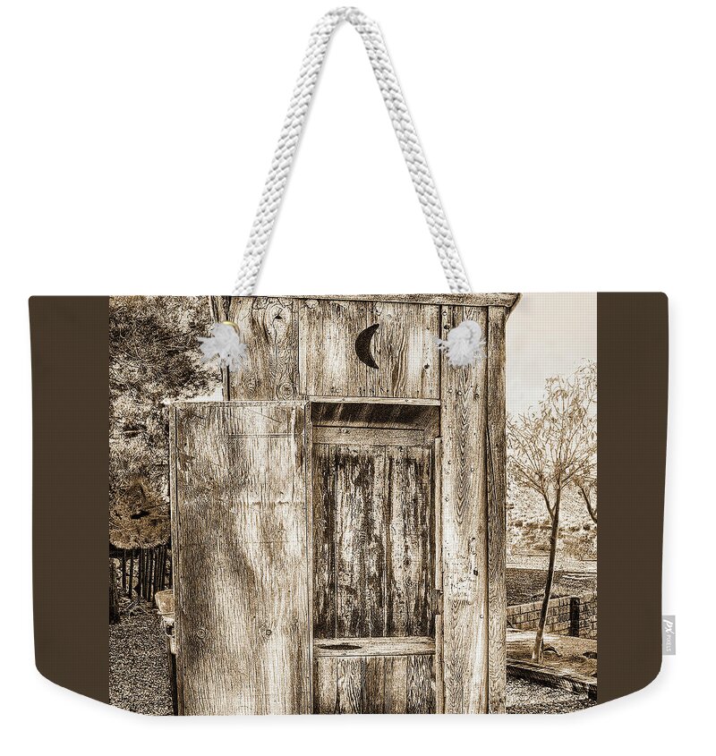 Outhouse Weekender Tote Bag featuring the photograph Throne Room, Sepia, Outhouse by Don Schimmel