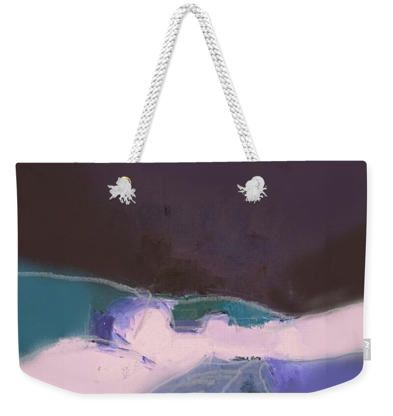 Abstract Landscape Weekender Tote Bag featuring the painting Through the purple darkness by Vesna Antic