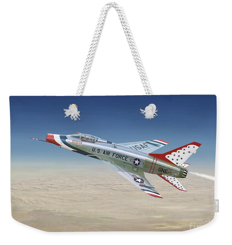 Aviation Art Weekender Tote Bag featuring the painting Thunderbird One by Mark Karvon