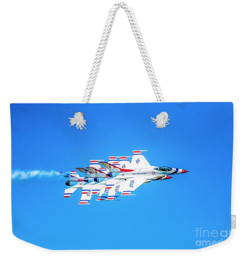 Thunderbirds Weekender Tote Bag featuring the photograph Thunderbirds Echelon Formation by Jeff at JSJ Photography