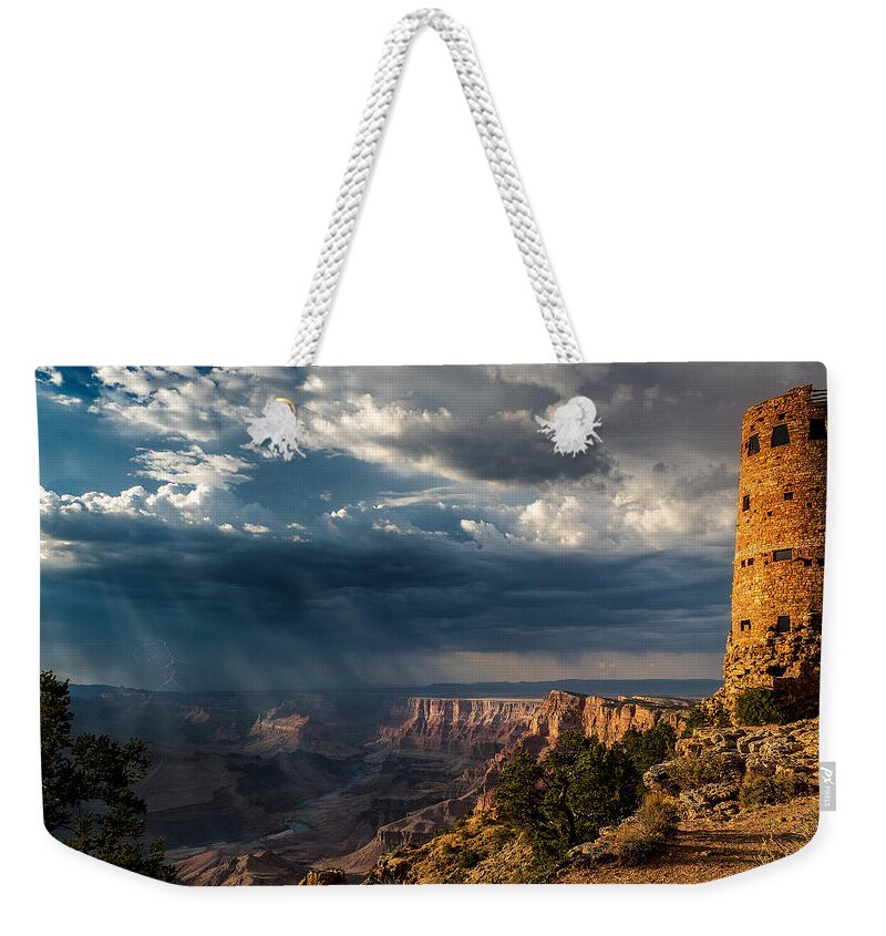 Grand Canyon Desert-view Thunderstorm Monsoon Rain Stone Tower Desert Fstop101 Weekender Tote Bag featuring the photograph Thunderstorm at Grand Canyon's Desert View by Geno Lee