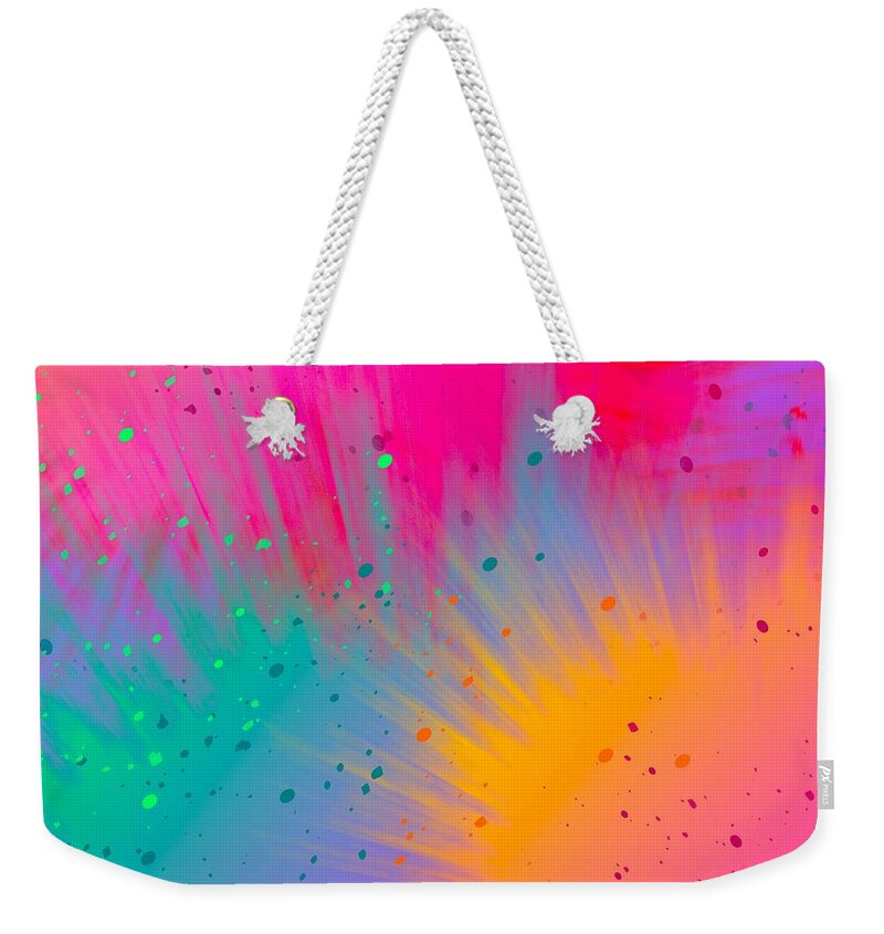 Colorful Weekender Tote Bag featuring the digital art Tiara - Artistic Colorful Abstract Carnival Splatter Watercolor Digital Art by Sambel Pedes