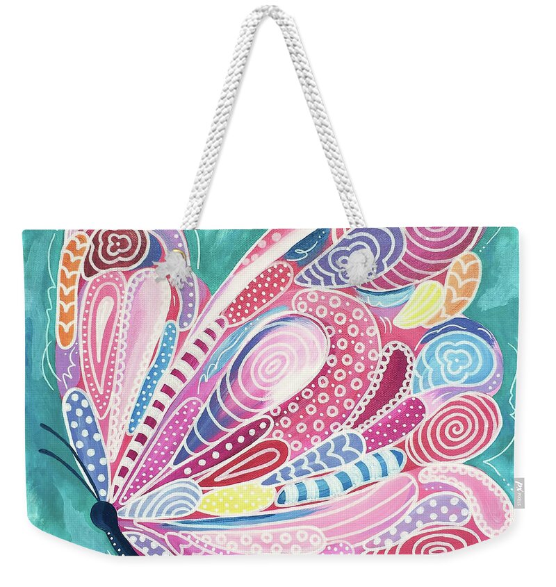 Butterfly Weekender Tote Bag featuring the painting Tickled Pink by Beth Ann Scott