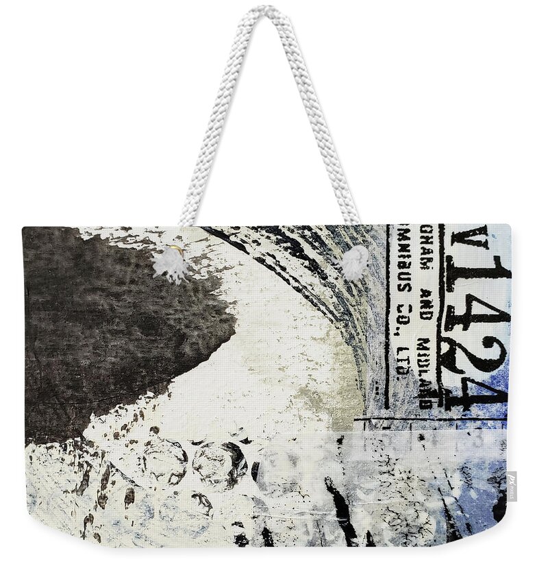 Black And White Weekender Tote Bag featuring the mixed media TIDAL WAVE Black and White Abstract Painting Collage Art by Lynnie Lang