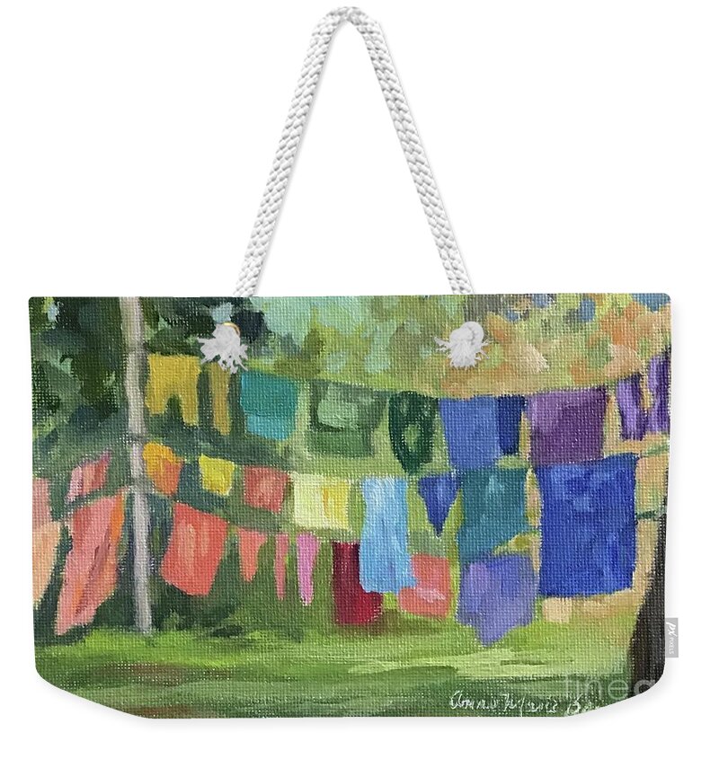 Tie Dye Weekender Tote Bag featuring the painting Tie Dye with Kudzu by Anne Marie Brown