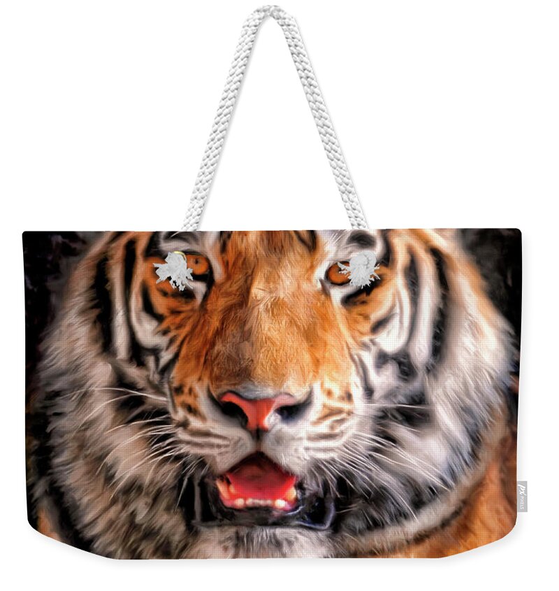 Tiger Weekender Tote Bag featuring the painting Tiger by Dominic Piperata