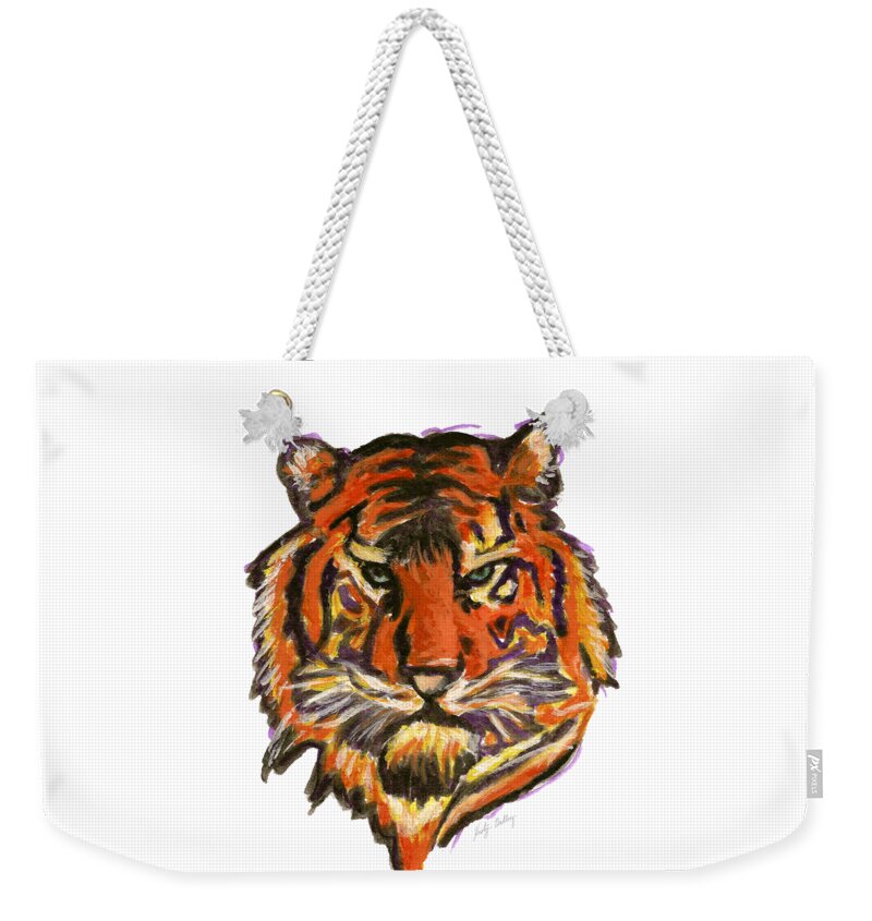 Tiger Weekender Tote Bag featuring the painting Tiger by Kristye Dudley