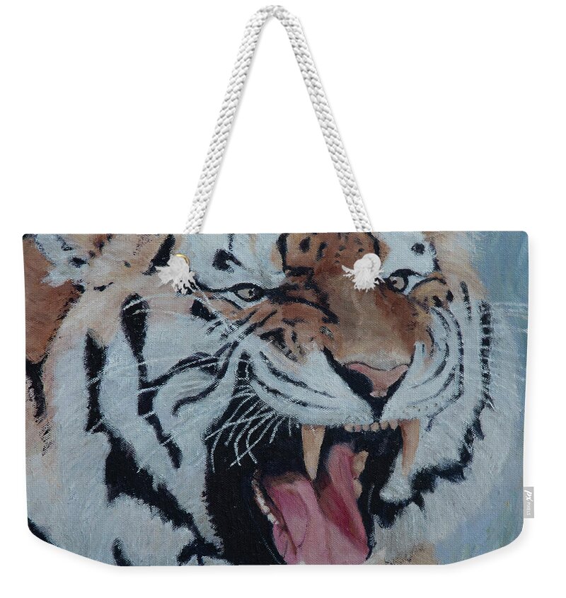 Cat Weekender Tote Bag featuring the painting Tiger by Masami IIDA