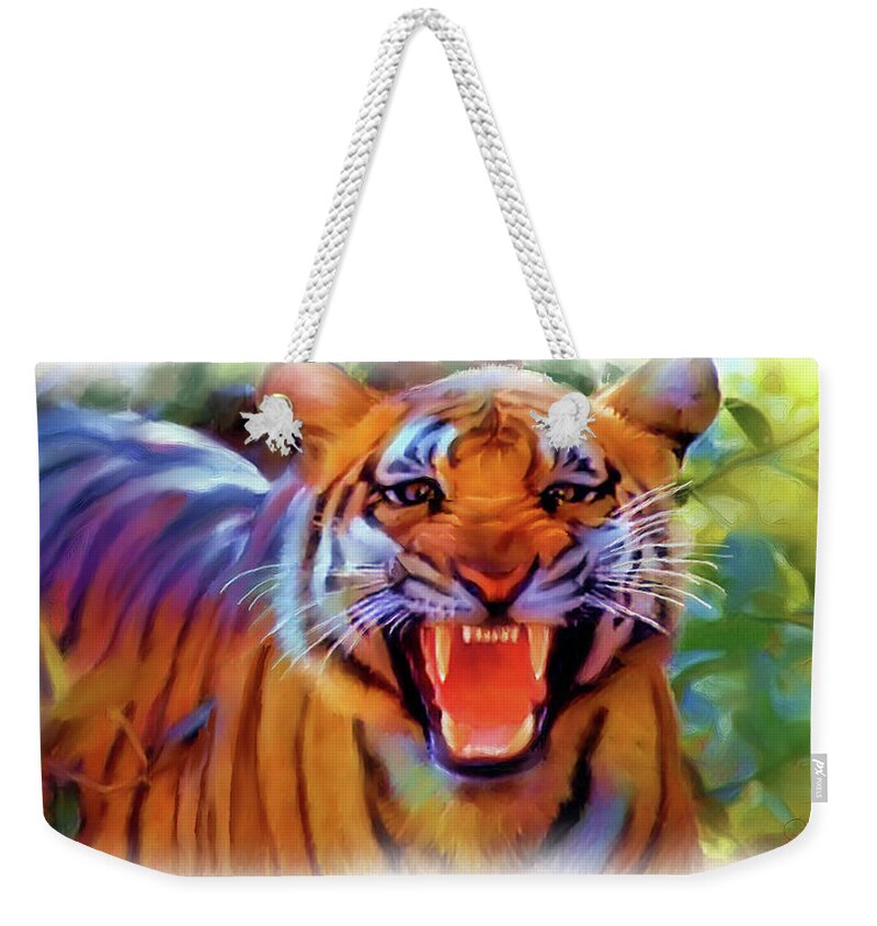 Tiger Weekender Tote Bag featuring the painting Tiger Rage  by Joel Smith