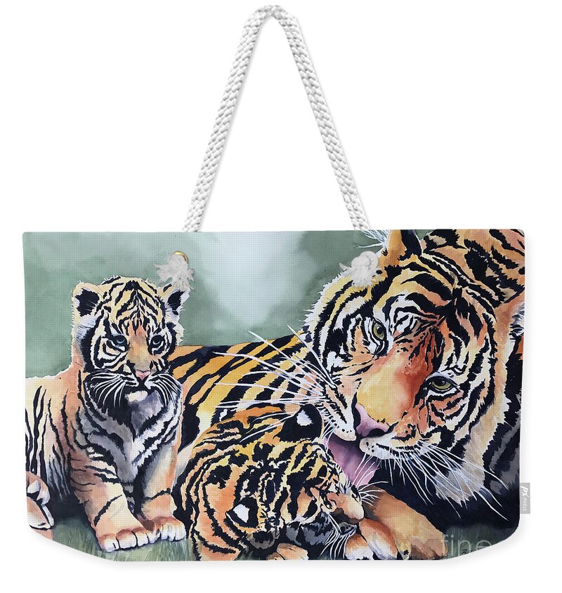 Tiger Weekender Tote Bag featuring the painting Tigers by Hilda Vandergriff