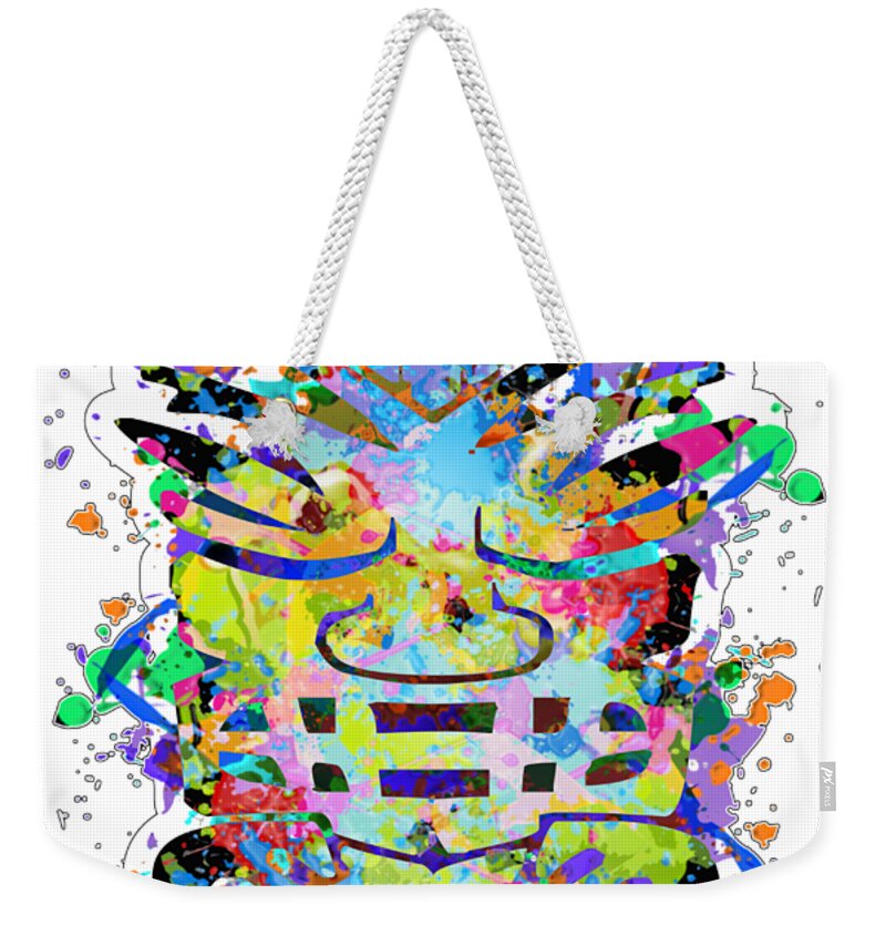 Tiki Weekender Tote Bag featuring the digital art Tiki Art Face by Delynn Addams