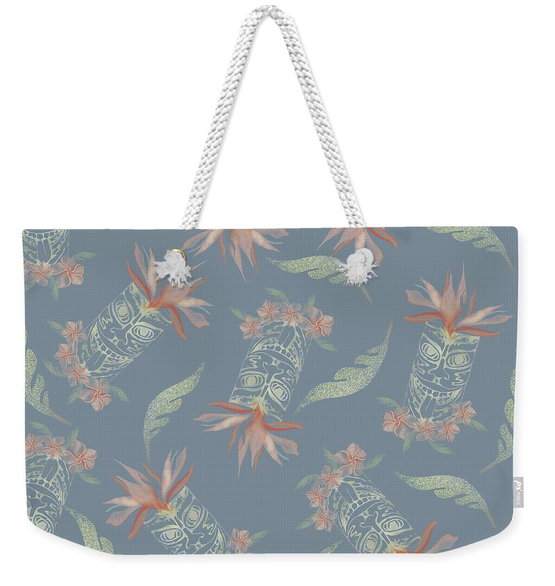 Tiki Weekender Tote Bag featuring the digital art Tiki Floral Pattern by Sand And Chi