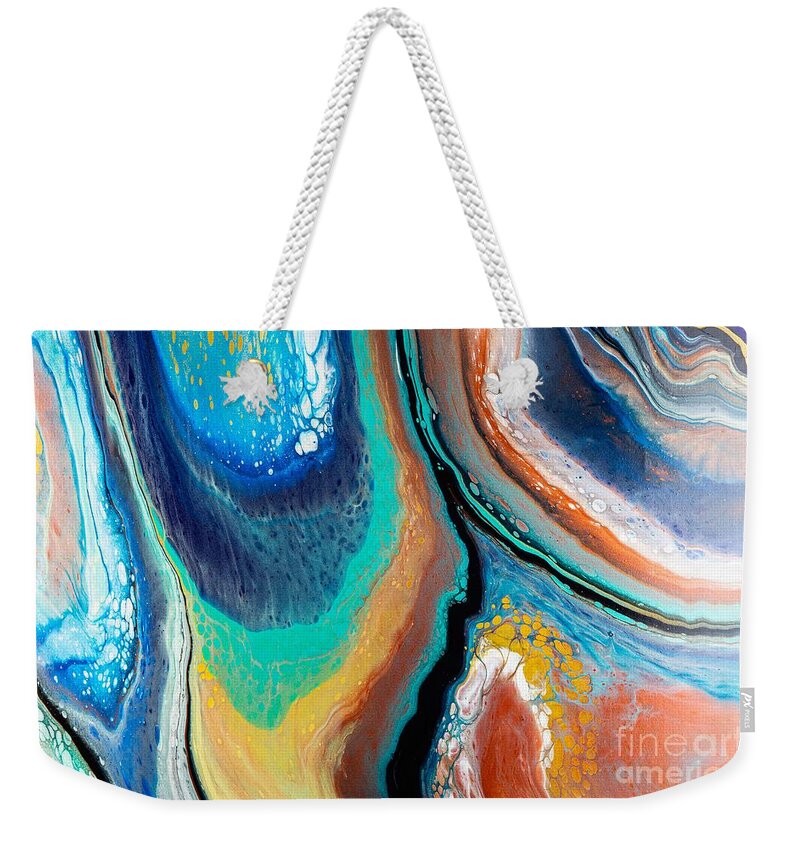 Abstract Weekender Tote Bag featuring the digital art Time And Space - Colorful Abstract Contemporary Acrylic Painting by Sambel Pedes