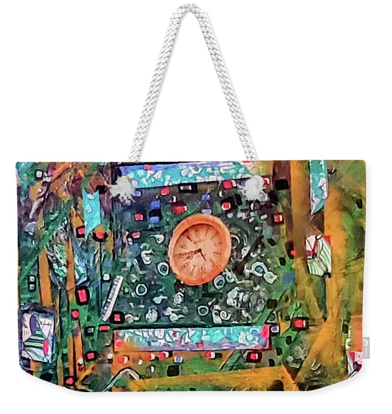 Abstract Weekender Tote Bag featuring the painting Time Askew by Karen Lillard
