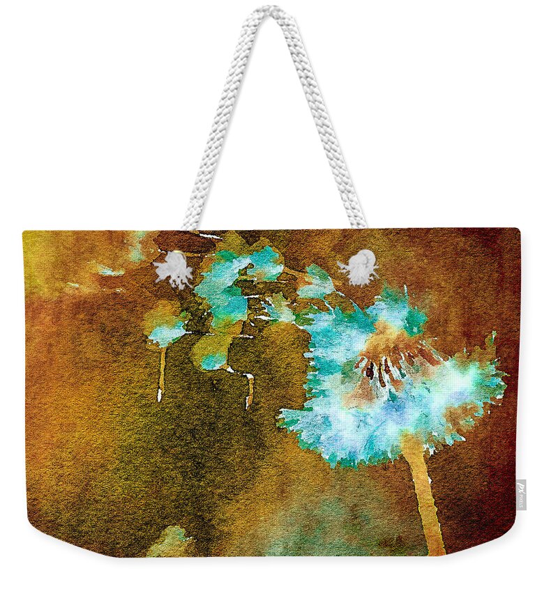 Dandelion Weekender Tote Bag featuring the painting Time Goes By - Dandelion by Ann Leech