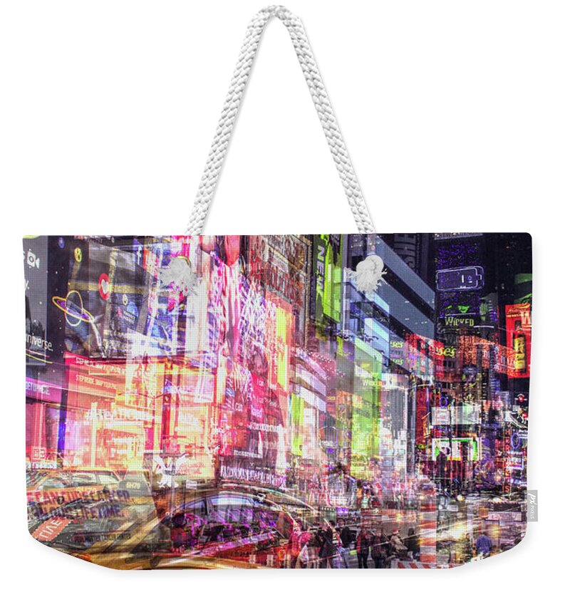 Times Square Weekender Tote Bag featuring the photograph Times Square Chaos by Linda Villers