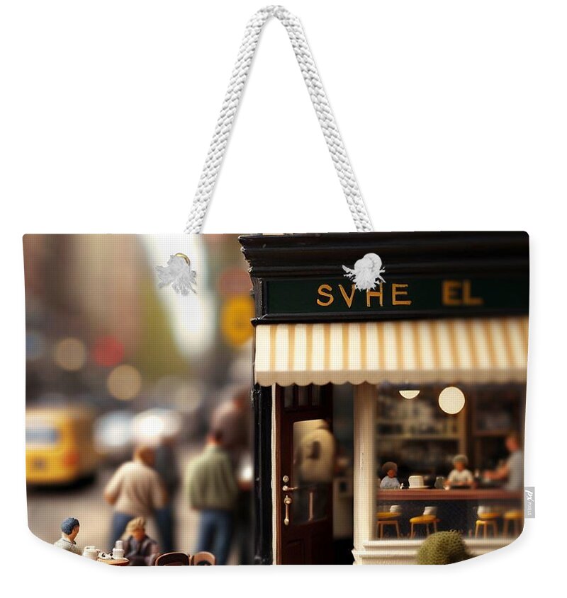  Weekender Tote Bag featuring the mixed media Tiny City Coffee by Jay Schankman