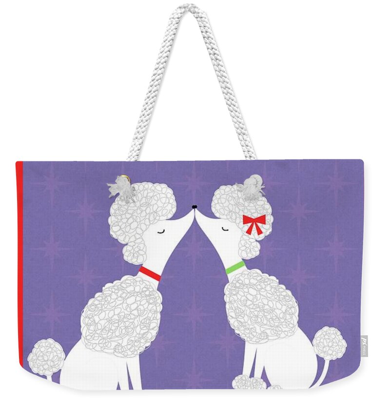 Mid Century Modern Weekender Tote Bag featuring the digital art Tis the Season White Poodles by Donna Mibus