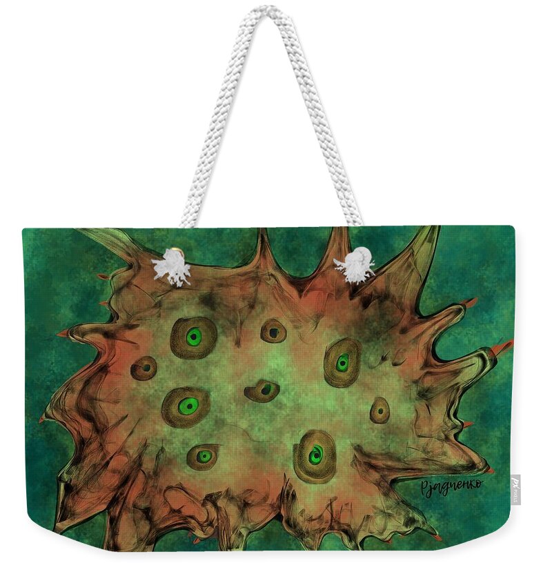 Green Weekender Tote Bag featuring the digital art To be cellular by Ljev Rjadcenko