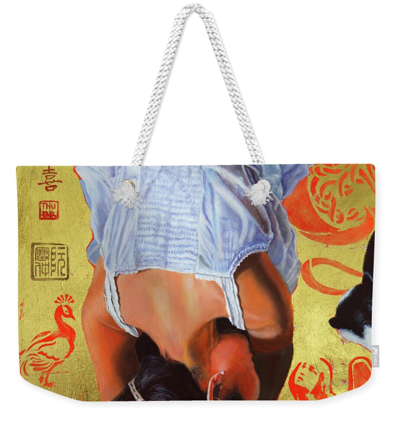 Woman Weekender Tote Bag featuring the painting To Serve Man by Thu Nguyen