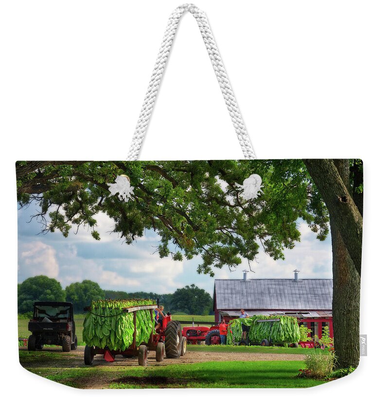 Tobacco Weekender Tote Bag featuring the photograph Tobacco Americana - Veum Tobacco Harvest Series 4 of 4 by Peter Herman