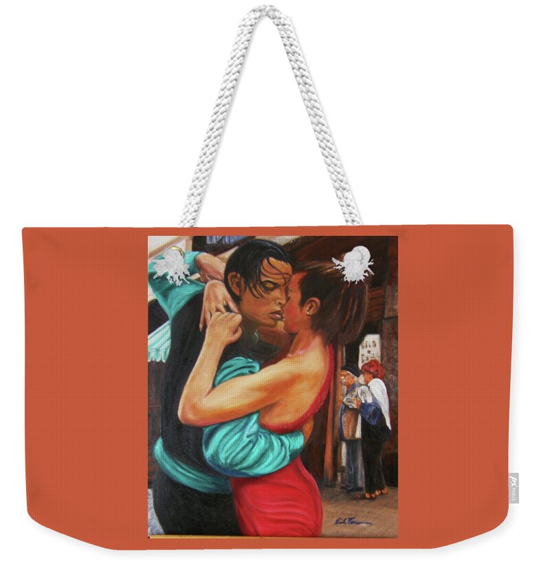 Tango Dancers Weekender Tote Bag featuring the painting Together Forever by Victor Thomason