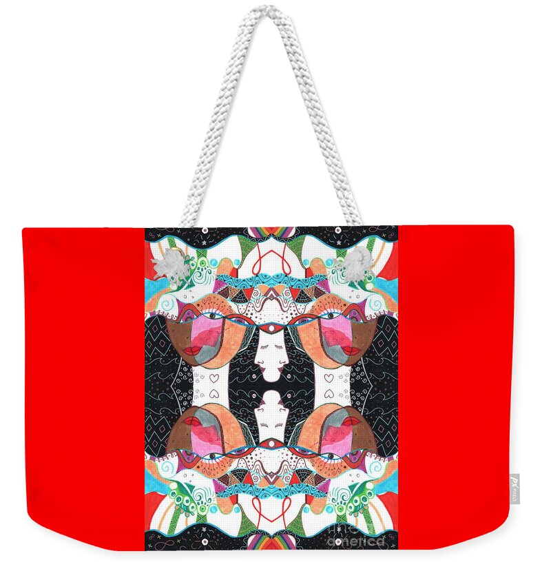 Together In Different Perspectives By Helena Tiainen Weekender Tote Bag featuring the digital art Together In Different Perspectives by Helena Tiainen
