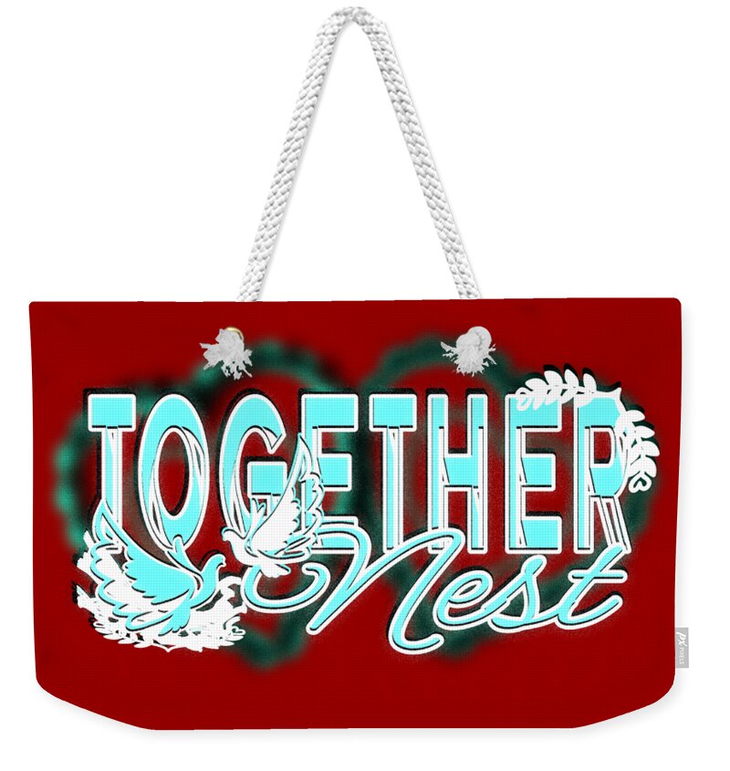 Together Weekender Tote Bag featuring the digital art TOGETHER NEST Date Night Cyan Blue March by Delynn Addams