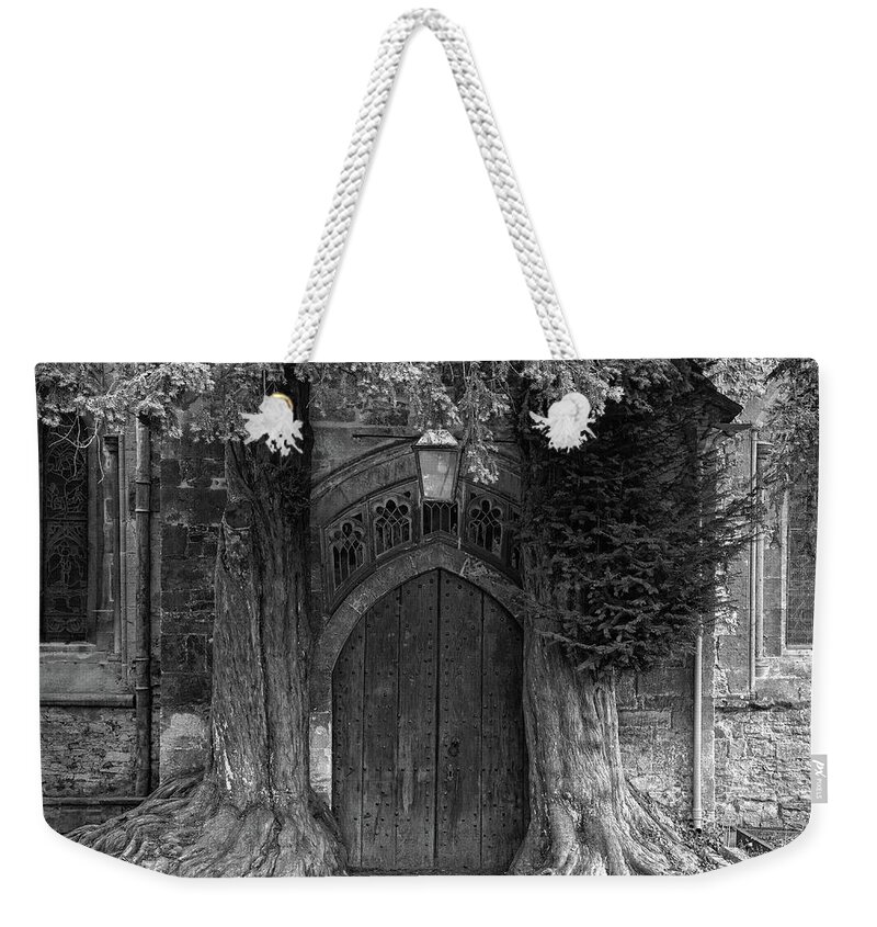 Door Weekender Tote Bag featuring the photograph Tolkeins Door, St Edwards Church, Stow on the Wold, England, UK by Sarah Howard