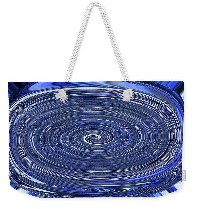 Tom Stanley Janca Blue Oval Spiral Abstract Weekender Tote Bag featuring the digital art Tom Stanley Janca Blue Oval Spiral Abstract by Tom Janca