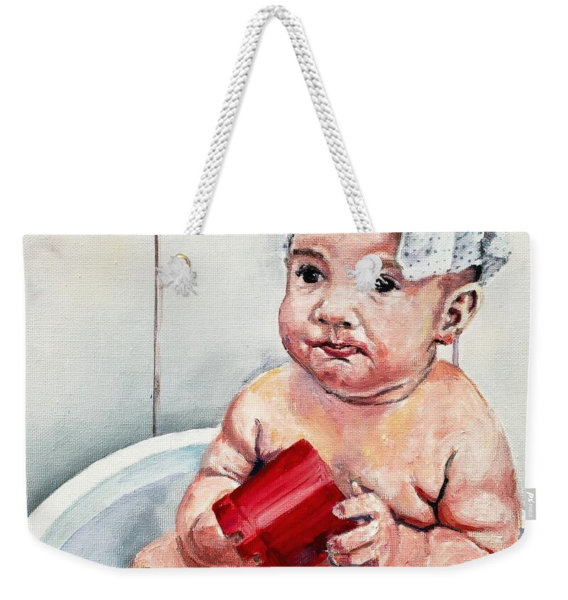 Tub Weekender Tote Bag featuring the painting Too Small Tub by Merana Cadorette