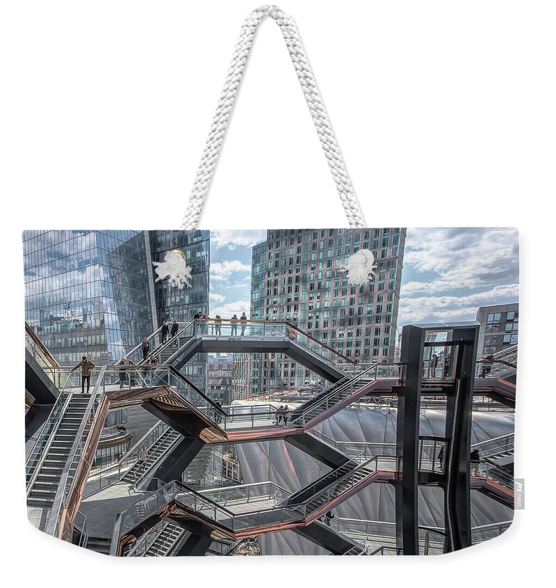 The Vessel Weekender Tote Bag featuring the photograph Top of The Vessel - NYC by Sylvia Goldkranz