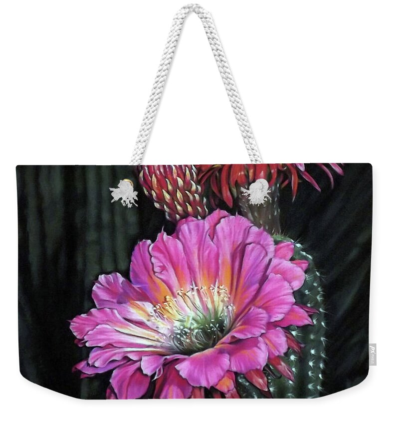 Cactus Weekender Tote Bag featuring the painting Torch Cactus by Linda Becker
