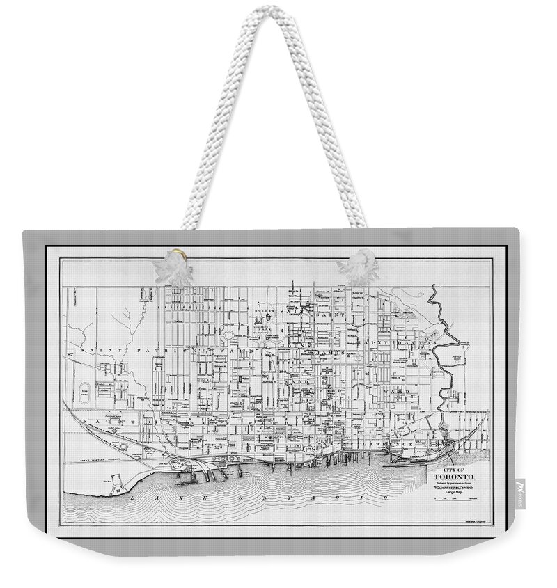Toronto Weekender Tote Bag featuring the photograph Toronto Canada Vintage City Map 1880 Black and White by Carol Japp
