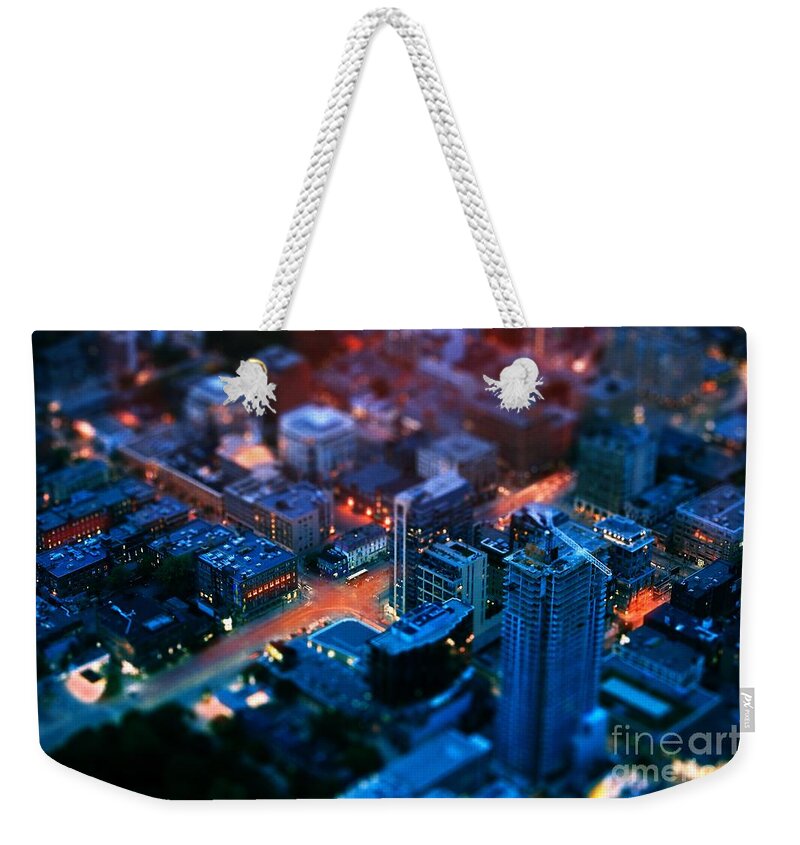 Cn Tower Weekender Tote Bag featuring the photograph Toronto city by night crossroads Spadina avenue king street by Frederic Bourrigaud