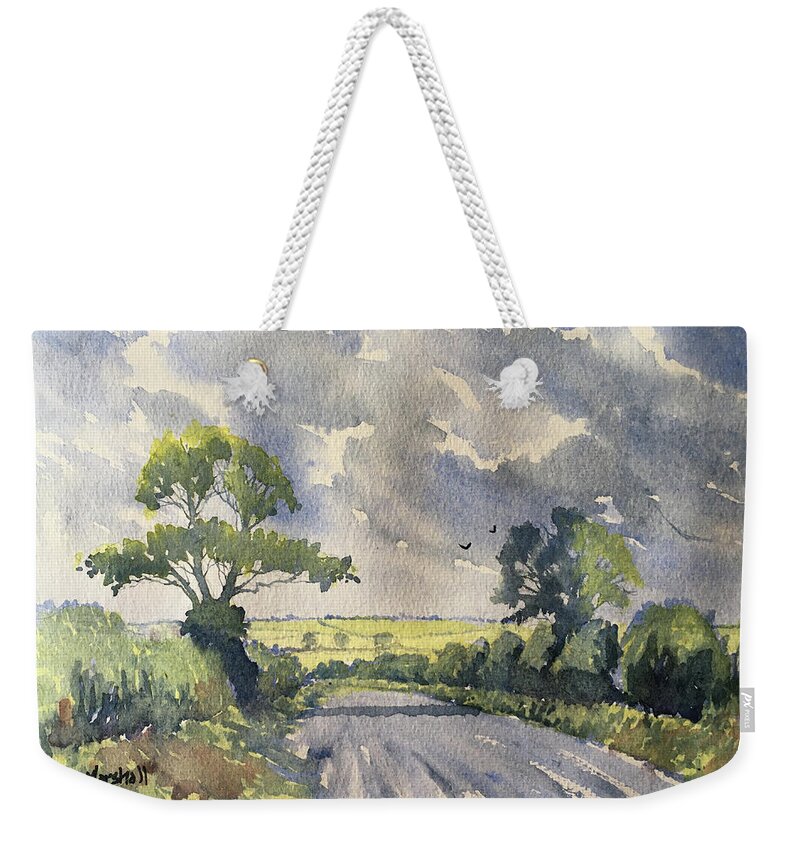 Watercolour Weekender Tote Bag featuring the painting Towards the Wolds from Wykeham Road by Glenn Marshall