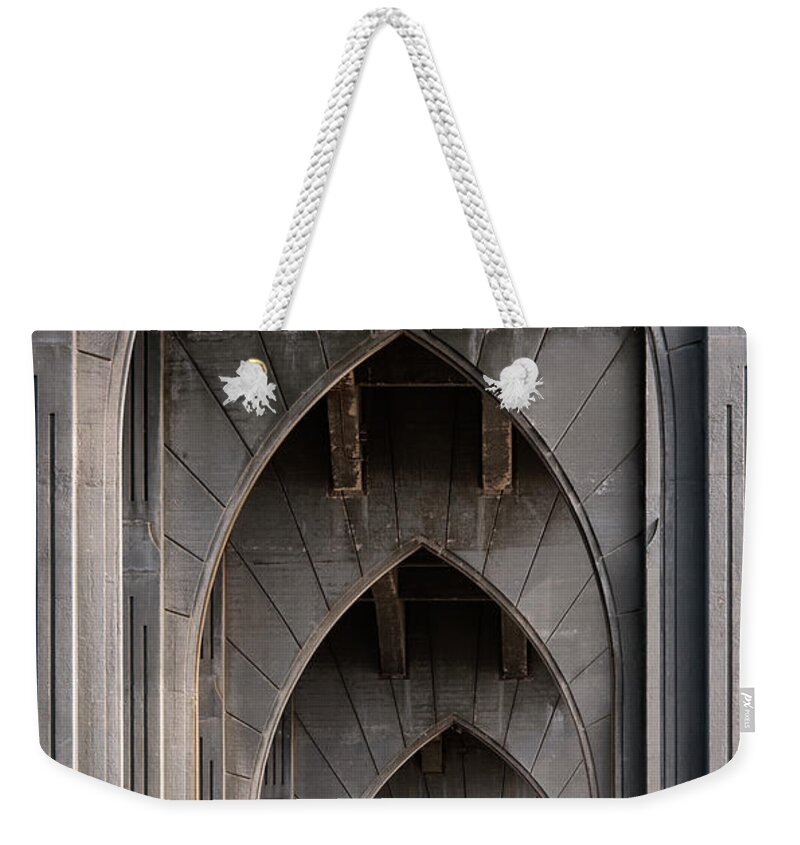 Bridge Weekender Tote Bag featuring the photograph Towers of Strength by Sandra Bronstein