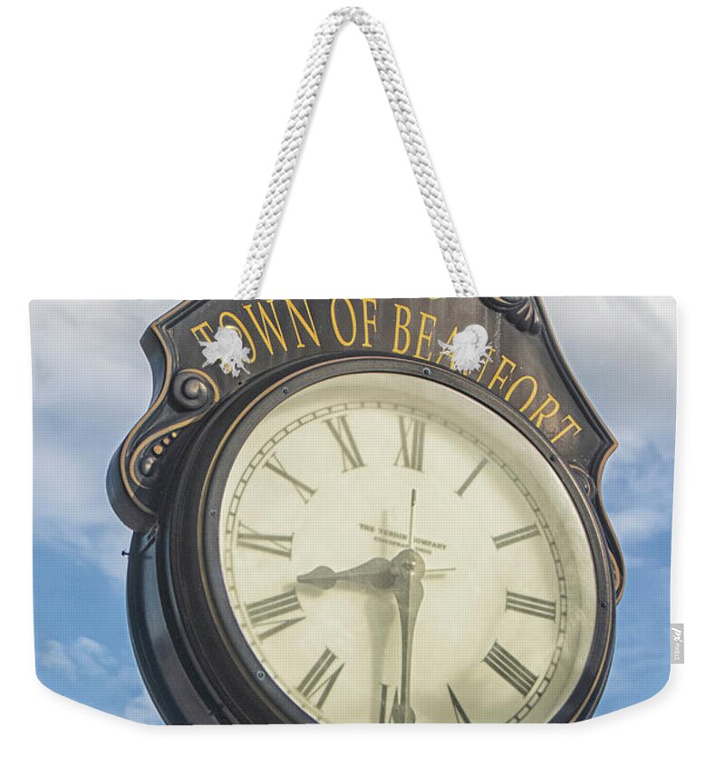 Beaufort Weekender Tote Bag featuring the photograph Town Clock - Beaufort North Carolina by Bob Decker