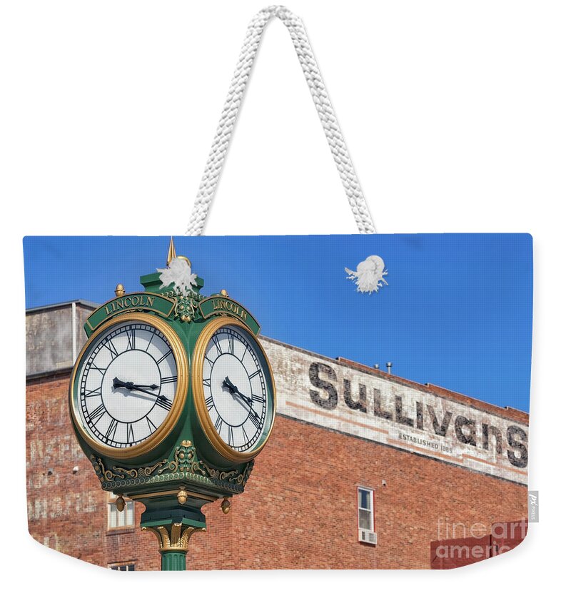 Antique Weekender Tote Bag featuring the photograph Town Clock Lincoln Nebraska by Jerry Fornarotto