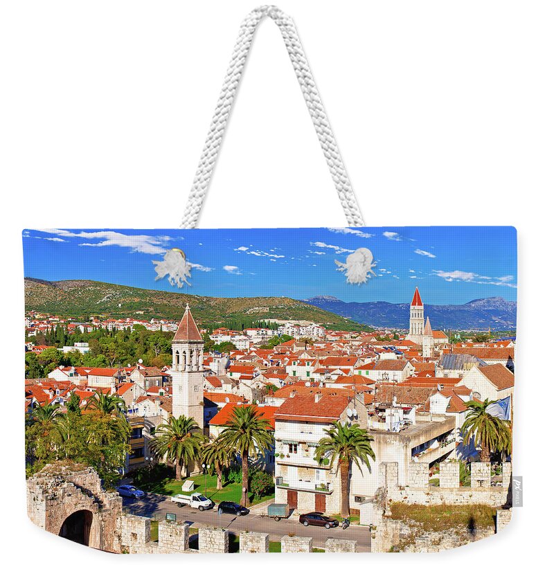 Croatia Weekender Tote Bag featuring the photograph Town of Trogir waterfront and landmarks view by Brch Photography