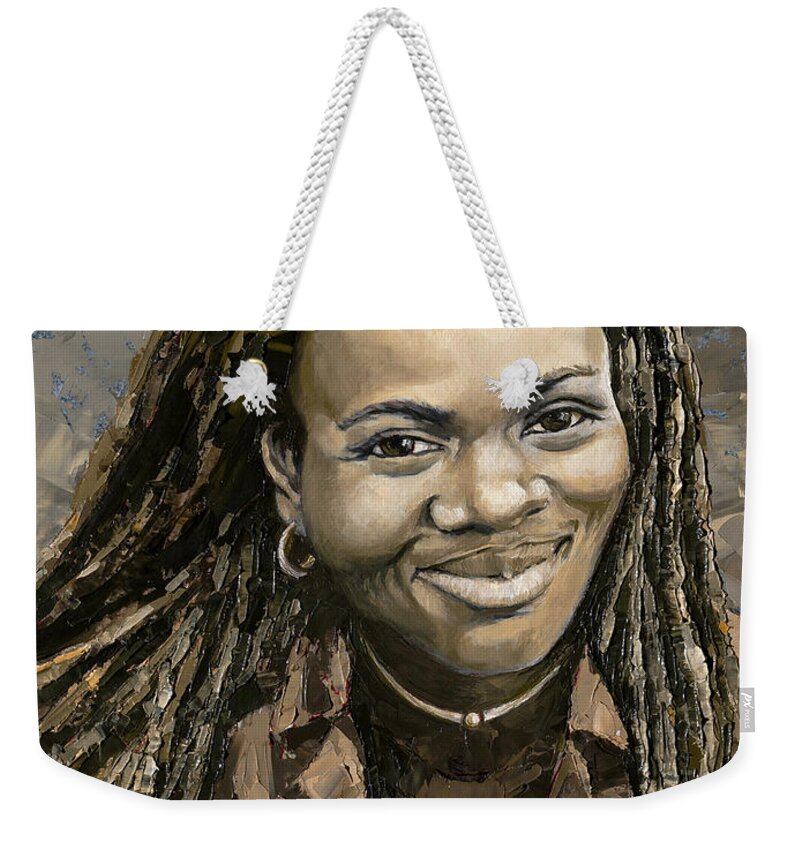 Tracy Chapman Weekender Tote Bag featuring the painting Tracy Chapman, 2020 by PJ Kirk